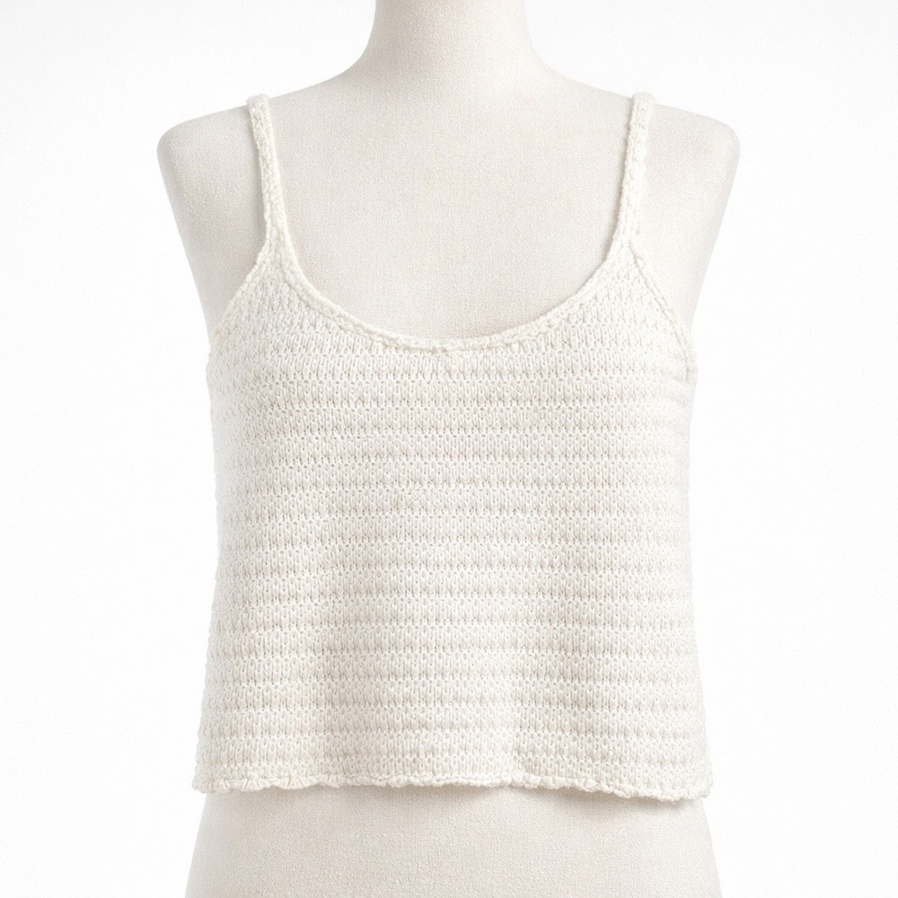 Aerie Fairy Ribbed Knit Cropped Tank Size XL Cream Boho Coastal Festival Beach